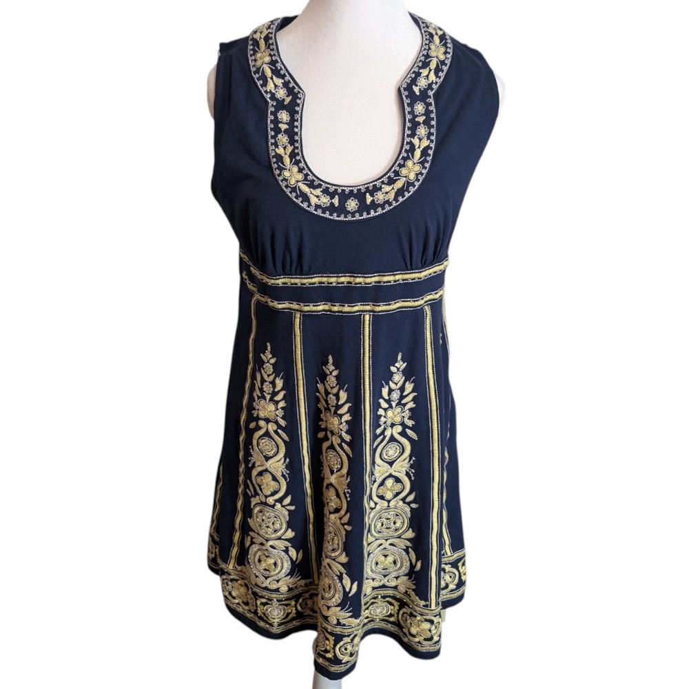 INC Internation Concepts Women's Blue, White, Gold Embroidered Dress Size Large
